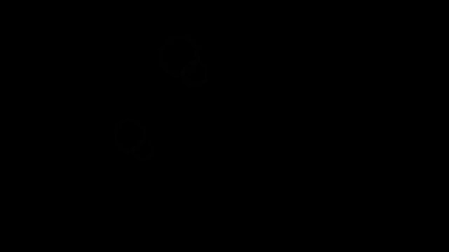 Animated group of glowing gray circles floating and moving across a solid black background screen