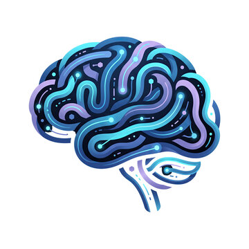 Abstract Glowing Brain Made Of Blue And Purple Digital Circuits