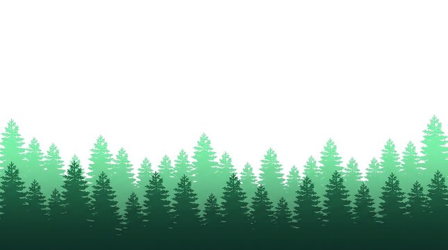 Green pine forest silhouette border set. Atmospheric woodland tree line vector illustration. Majestic conifer woods design element with depth.