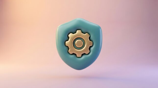 3D security shield with gear icon isolated on transparent background for settings