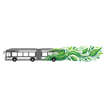 White Articulated Bus Trailing Swirling Green Leaves