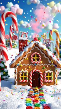 Magical Gingerbread House in Winter Wonderland with Candy Canes and