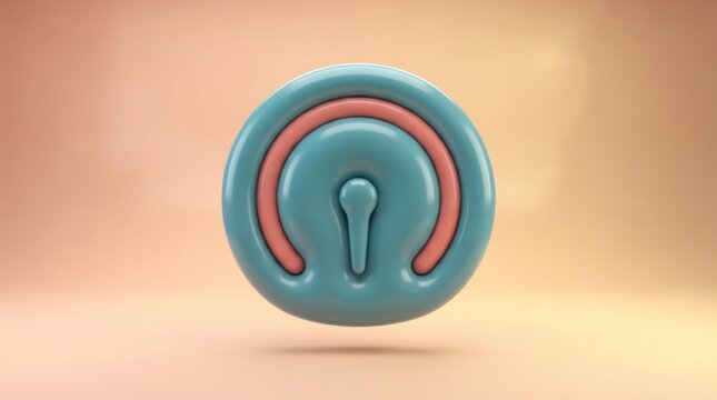 3D icon of a power button symbol inside a circular glossy blue and pink interface element