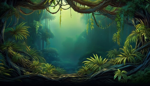 frame of liana branches jungle and tropical chaotic disposition scene