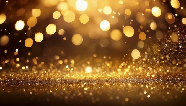 golden dust sparkle abstract blur with blinking bokeh party lights