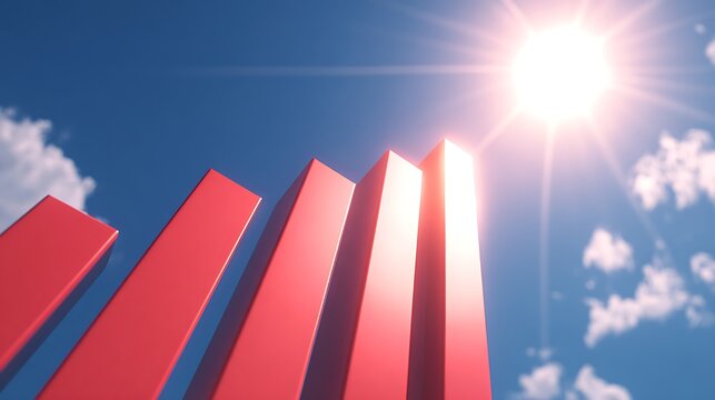 Set of three red white and blue flags waving against a bright blue sky