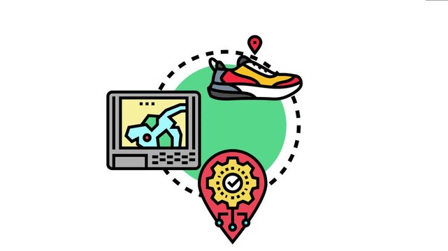 Gps tracker device on a shoe, monitoring movement and location on a map display with a location pin symbolizing online signal for activity data capture