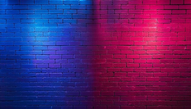 neon light on brick walls that are not plastered background and texture lighting effect red and blue neon background