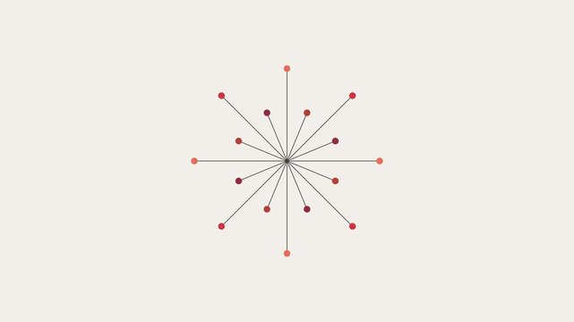 Symmetrical radial web with rhythmic crimson nodes