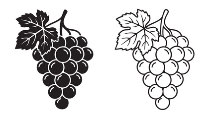 Obraz premium grape cluster vector pair icon, black silhouette with line black silhouette with line art vector pair icon