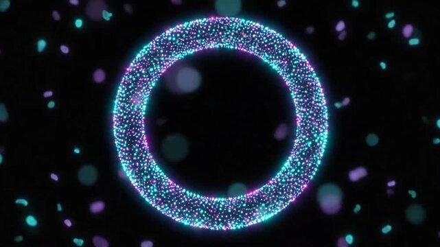 Glowing particle torus rings floating in digital space