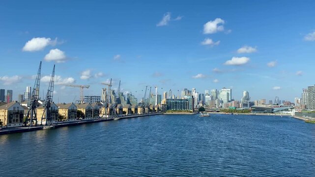 London aerial Docklands Canary Wharf skyscrapers Thames apartments homes