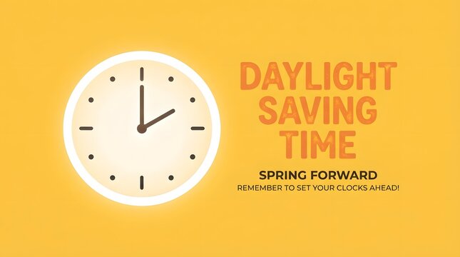 Daylight saving time concept with clock and bright yellow background illustration