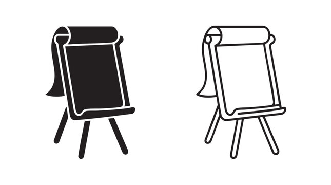 flip chart easel vector icon pair, black silhouette black black silhouette with line art vector pair icon