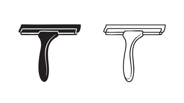 floor squeegee vector pair icon, black silhouette with line black silhouette with line art vector pair icon
