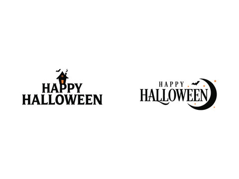 Vintage happy halloween lettering with haunted house and crescent moon designs
