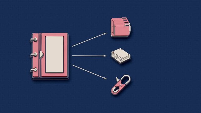 Chart assembly organizes forms and dividers into record copies that preserve a consistent order for handoff. Flat 3D style with smooth matte surfaces.
