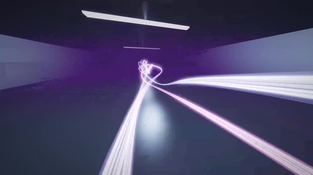 Abstract fiber line flight animation featuring glowing light trails and smooth flowing motion, creating an elegant energy effect. Perfect for futuristic backgrounds, technology presentations, motion g