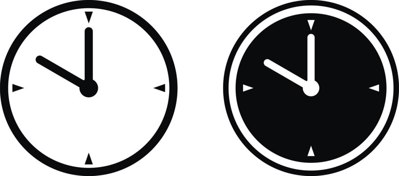 Analog clock icons set showing ten o'clock time for scheduling and time management. Clock face displaying 10 o'clock in line and filled styles. Vector illustration isolated on transparent background.