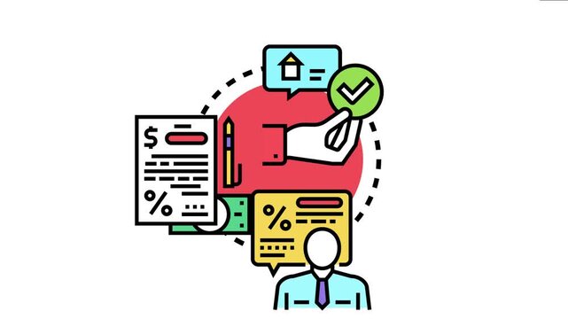 Business people interacting digitally to process loan pre approval applications, involving financial documents and an approved checked mark for mortgage or credit