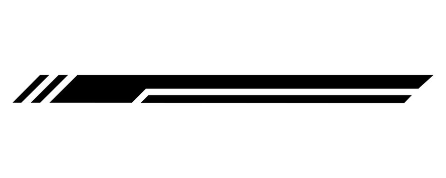 Geometric racing stripe decal with slanted accent lines for custom car body side graphics.