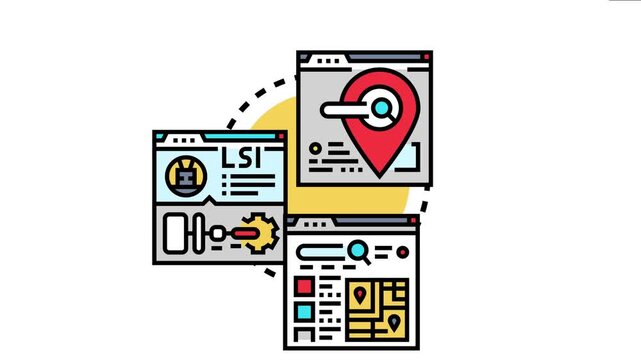 Internet search engines displaying web pages, a map with a location pin, and search optimization terms, an approach for local business digital marketing