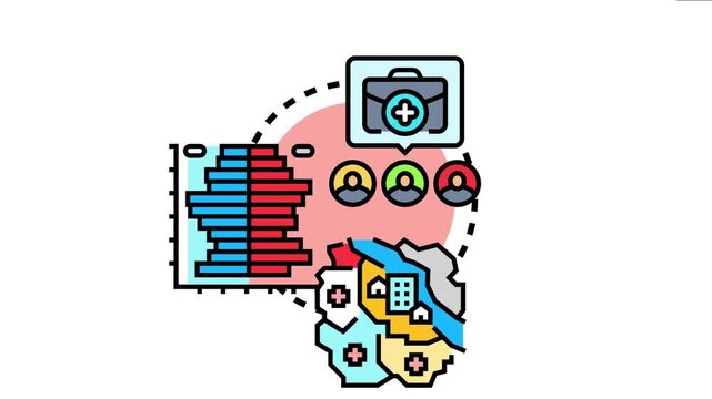 Local community cohort tracking analyzing healthcare data and demographic statistics illustrates population movement across different geographic districts, supporting public health management
