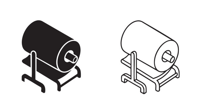 insulation roll material icon pair, black silhouette black black silhouette with line art vector pair icon