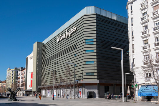 Madrid, Madrid - February 19, 2024: Building of the famous shopping center called El Corte Ingl&eacute;s de Goya, Salvador Dal&iacute; Square