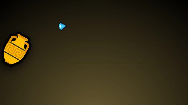 Animated yellow ancient Greek vase with floating blue diamonds on a dark background.