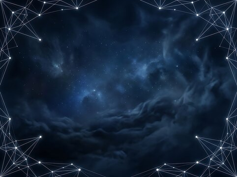 Abstract Geometric Constellations on Dark Blue Night Sky