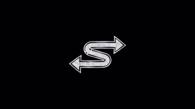 Abstract S shaped arrow icon animation on black background.