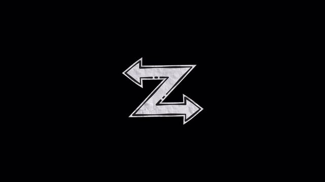 Abstract Silver Letter Z Symbol With Arrowheads Moving On Dark Background.