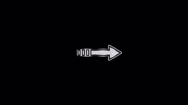 Animated White Hand Drawn Arrow Pointing Right on Black Background.