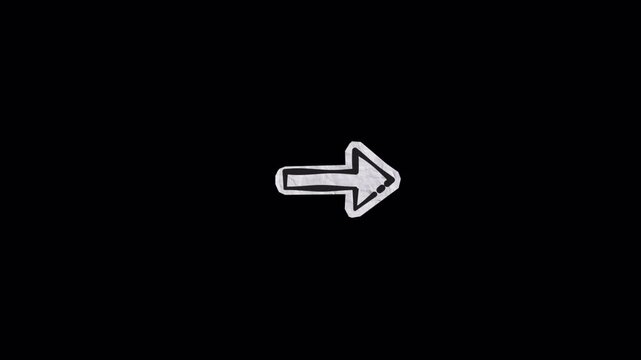Animated white hand drawn arrow pointing to the right on black background.