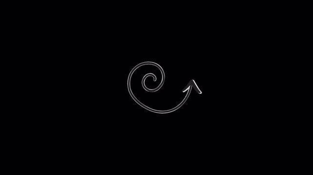 Animated white spiral arrow icon rotating on black background.