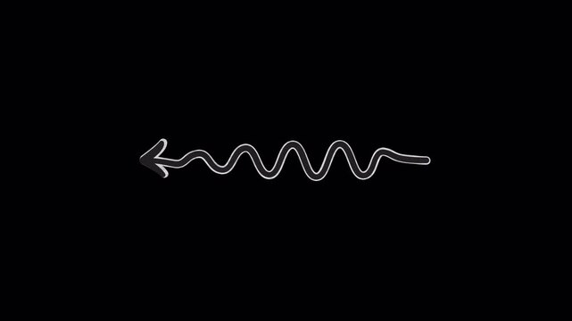 Animated white neon wavy arrow pointing left on black background.