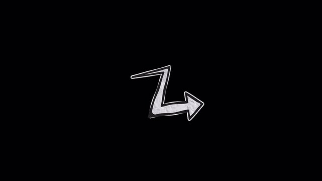 Animated zig zag arrow icon with hand drawn style on black background.