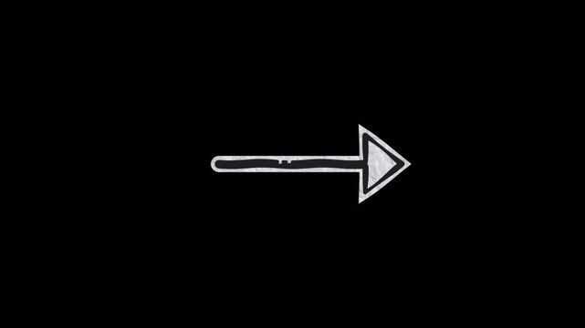 Hand drawn doodle arrow pointing to the right on a black background.