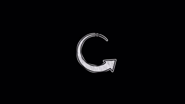 Minimalist circular refresh arrow icon animation on black background.