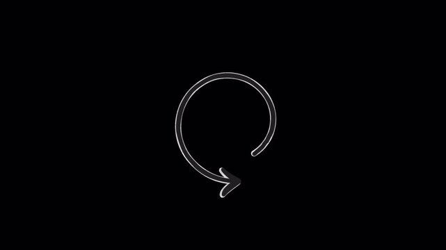 Minimalist White Circular Arrow Icon Animation on Black Background.