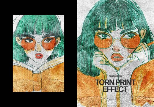 Vertical Torn Print Photo Effect For Poster And Print Design