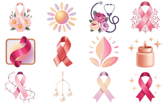 Pink ribbon symbols with floral and light elements symbolizing hope and awareness during healthcare campaigns