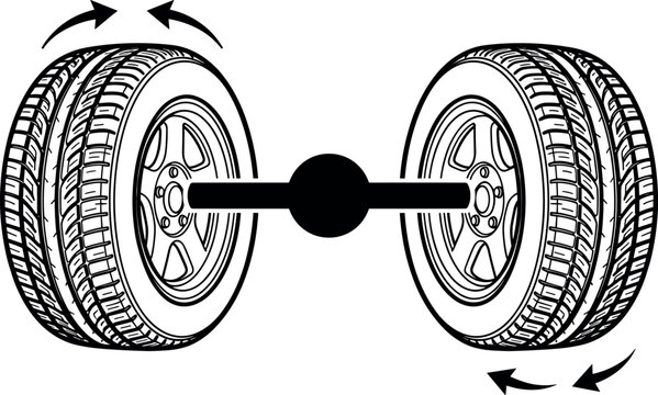 Automotive car axle vector illustration showing differential system mechanics and wheel rotation alignment concept.