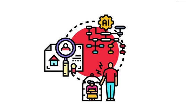 Illustrating local self rule concepts. Featuring a data processing network driven by artificial intelligence. Citizens interacting with community documents