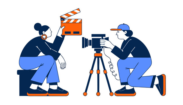 Vector Illustration of a Director and Cameraman Film Production Scene.eps