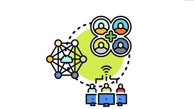 Community members collaborating through digital platforms, building local support networks and sharing resources for mutual benefit and collective progress