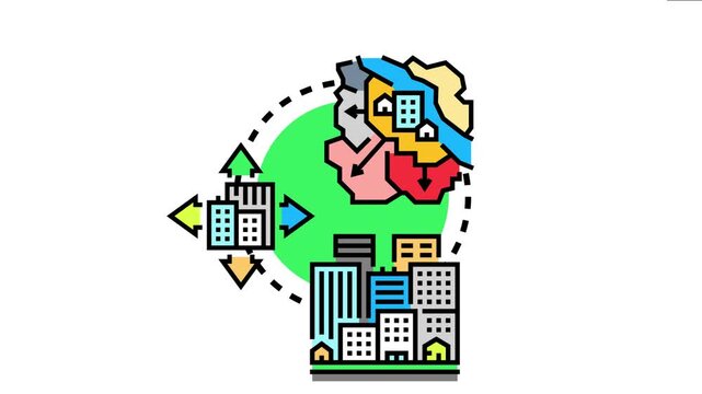 Icon visualizing complex urban planning with local zoning changes, district mapping, and strategic city development shifting suburban areas into growing metropolitan regions