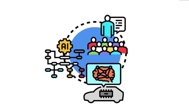 Illustration conceptualizing locally governed autonomous entities. Combining community decision making. Artificial intelligence