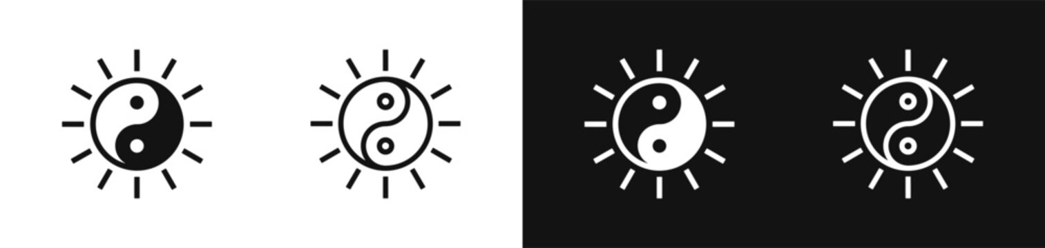 Sun symbol with yin yang harmony and balance icon set vector illustration
